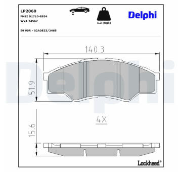 Sada brzdových destiček, kotoučová brzda DELPHI LP2060