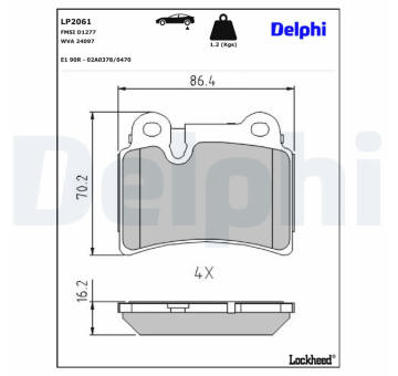 Sada brzdových destiček, kotoučová brzda DELPHI LP2061