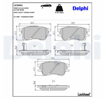 Sada brzdových destiček, kotoučová brzda DELPHI LP2062
