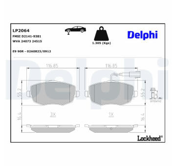 Sada brzdových destiček, kotoučová brzda DELPHI LP2064