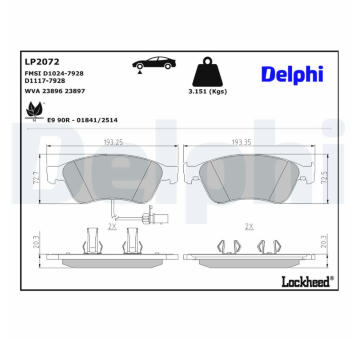 Sada brzdových destiček, kotoučová brzda DELPHI LP2072