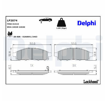 Sada brzdových destiček, kotoučová brzda DELPHI LP2074