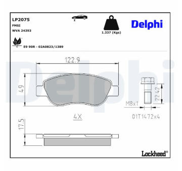 Sada brzdových destiček, kotoučová brzda DELPHI LP2075