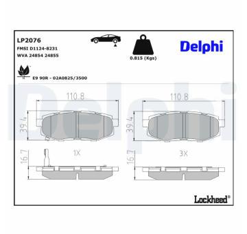 Sada brzdových destiček, kotoučová brzda DELPHI LP2076