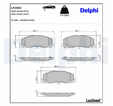 Sada brzdových destiček, kotoučová brzda DELPHI LP2082