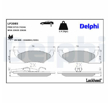 Sada brzdových destiček, kotoučová brzda DELPHI LP2085