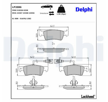 Sada brzdových destiček, kotoučová brzda DELPHI LP2086