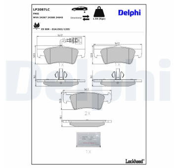 Sada brzdových destiček, kotoučová brzda DELPHI LP2087LC
