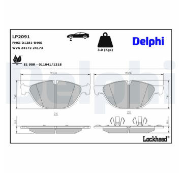 Sada brzdových destiček, kotoučová brzda DELPHI LP2091