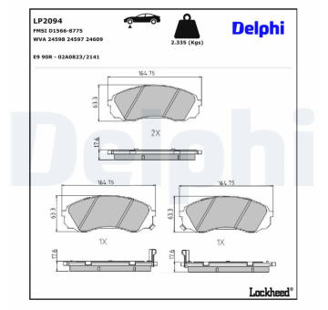 Sada brzdových destiček, kotoučová brzda DELPHI LP2094