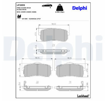 Sada brzdových destiček, kotoučová brzda DELPHI LP2095