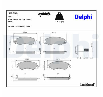 Sada brzdových destiček, kotoučová brzda DELPHI LP2096