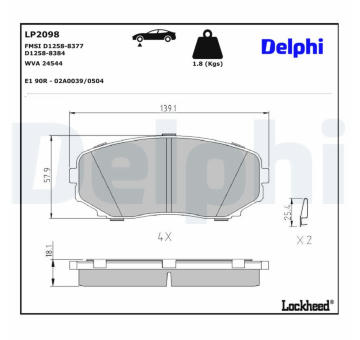 Sada brzdových destiček, kotoučová brzda DELPHI LP2098