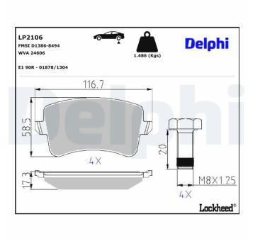 Sada brzdových destiček, kotoučová brzda DELPHI LP2106