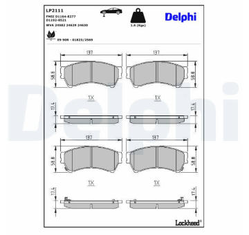 Sada brzdových destiček, kotoučová brzda DELPHI LP2111