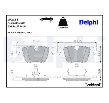 Sada brzdových destiček, parkovací brzda DELPHI LP2115