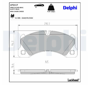 Sada brzdových destiček, parkovací brzda DELPHI LP2117