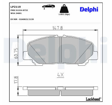 Sada brzdových destiček, kotoučová brzda DELPHI LP2119