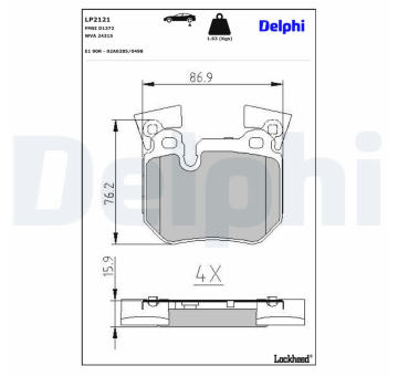 Sada brzdových destiček, kotoučová brzda DELPHI LP2121