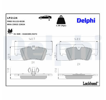 Sada brzdových destiček, kotoučová brzda DELPHI LP2124