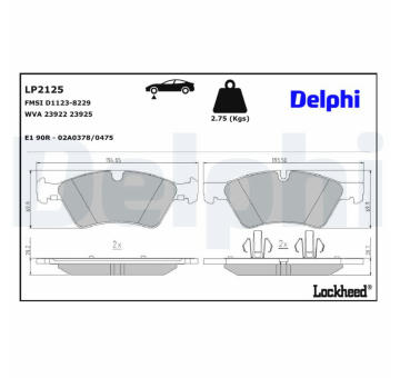 Sada brzdových destiček, kotoučová brzda DELPHI LP2125