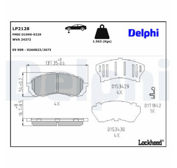 Sada brzdových destiček, kotoučová brzda DELPHI LP2128