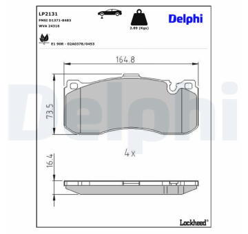 Sada brzdových destiček, kotoučová brzda DELPHI LP2131