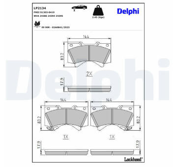 Sada brzdových destiček, kotoučová brzda DELPHI LP2134