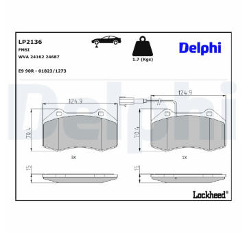 Sada brzdových destiček, kotoučová brzda DELPHI LP2136