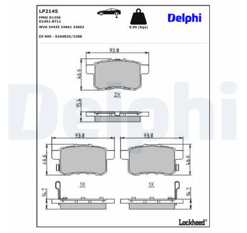 Sada brzdových destiček, kotoučová brzda DELPHI LP2145