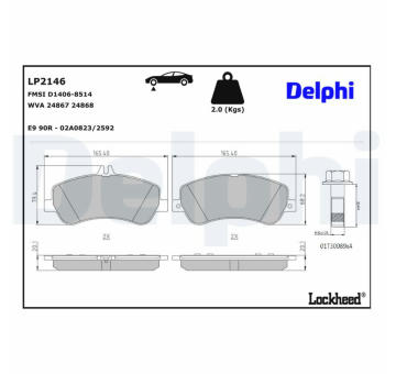 Sada brzdových destiček, kotoučová brzda DELPHI LP2146