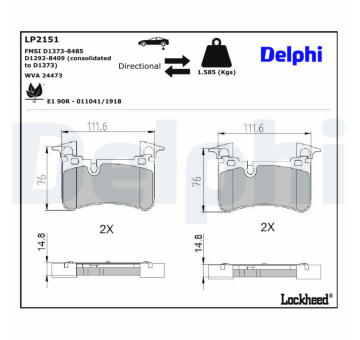 Sada brzdových destiček, kotoučová brzda DELPHI LP2151