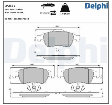 Sada brzdových destiček, kotoučová brzda DELPHI LP2152