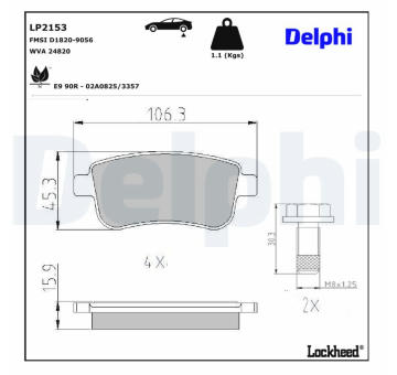 Sada brzdových destiček, kotoučová brzda DELPHI LP2153