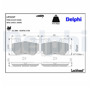 Sada brzdových destiček, kotoučová brzda DELPHI LP2157