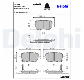 Sada brzdových destiček, kotoučová brzda DELPHI LP2160