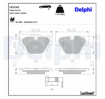Sada brzdových destiček, parkovací brzda DELPHI LP2162