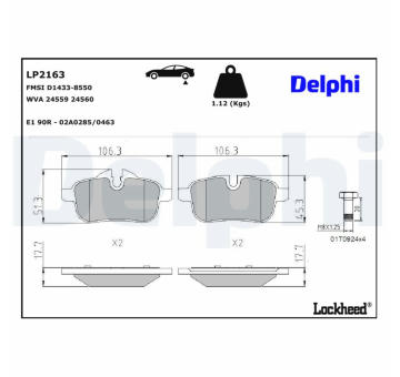 Sada brzdových destiček, kotoučová brzda DELPHI LP2163