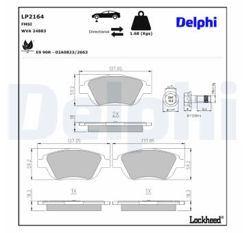 Sada brzdových destiček, kotoučová brzda DELPHI LP2164