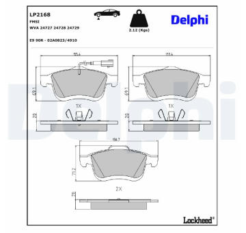 Sada brzdových destiček, kotoučová brzda DELPHI LP2168