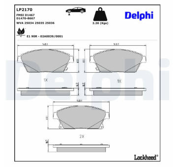 Sada brzdových destiček, kotoučová brzda DELPHI LP2170