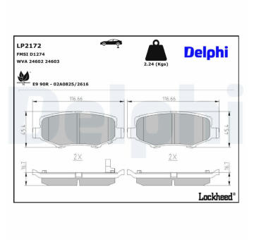 Sada brzdových destiček, kotoučová brzda DELPHI LP2172