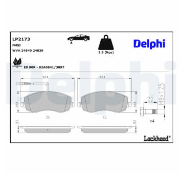 Sada brzdových destiček, kotoučová brzda DELPHI LP2173