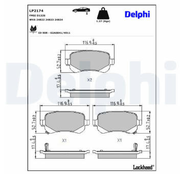 Sada brzdových destiček, kotoučová brzda DELPHI LP2174