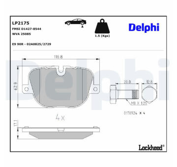 Sada brzdových destiček, kotoučová brzda DELPHI LP2175