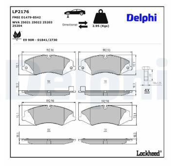 Sada brzdových destiček, kotoučová brzda DELPHI LP2176