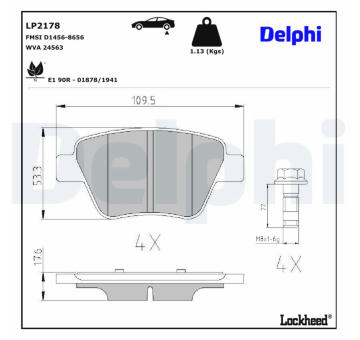 Sada brzdových destiček, kotoučová brzda DELPHI LP2178
