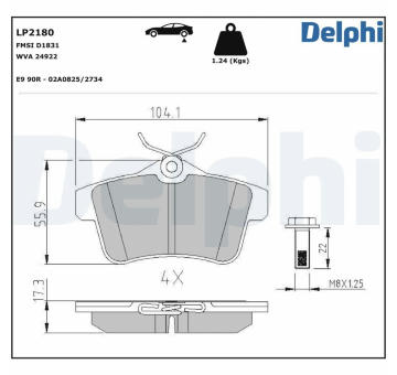 Sada brzdových destiček, kotoučová brzda DELPHI LP2180