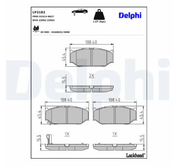 Sada brzdových destiček, kotoučová brzda DELPHI LP2182