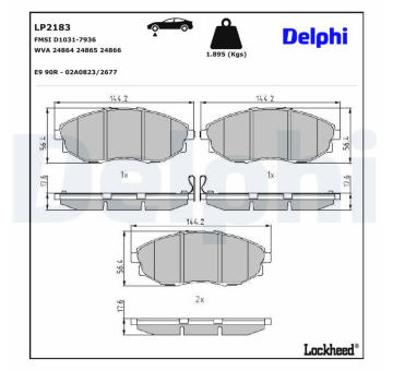 Sada brzdových destiček, kotoučová brzda DELPHI LP2183
